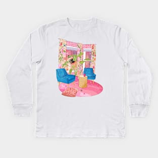 A Cat behind a window Kids Long Sleeve T-Shirt